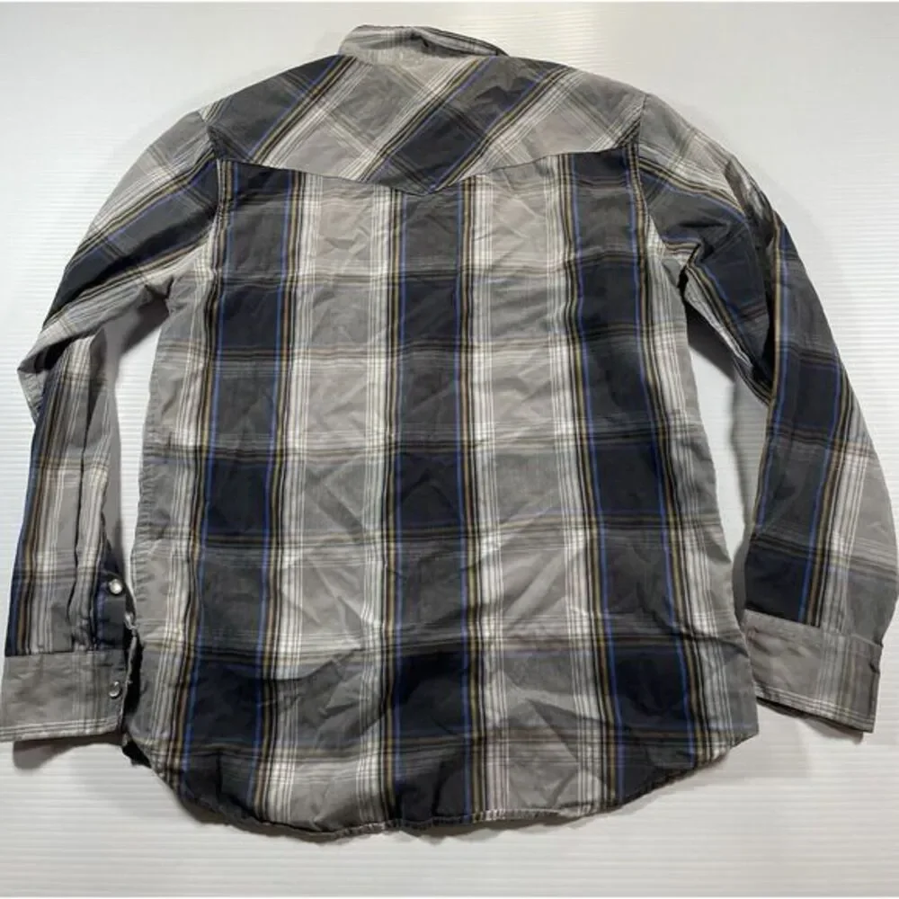 Levis Standard Fit Black Gray  Plaid Western Shirt Mens S Lumberjack Pearl Snaps